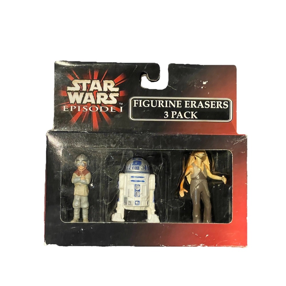 Star Wars Episode 1 Figurine Erasers 3 Pack-Anakin, R2-D2, and Jar Jar  NEW